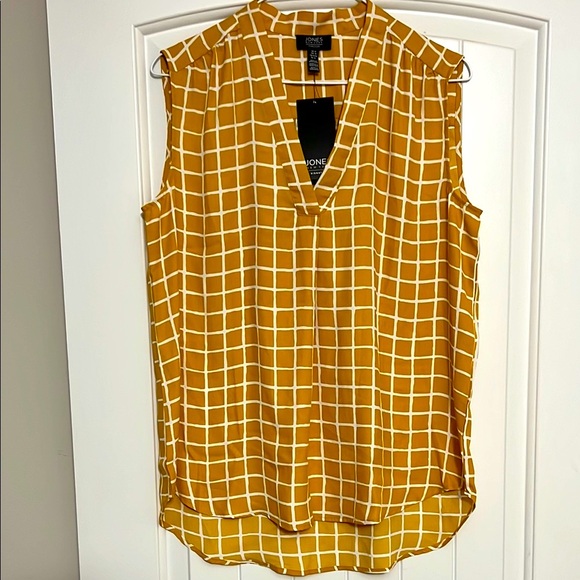 Brand New Jones New York Mustard Grid Women's Top - Picture 1 of 3